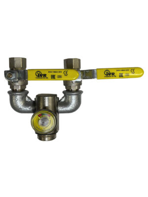 Valve assembly with 2 outlets for 6-12kg dry powder fire suppression cylinders