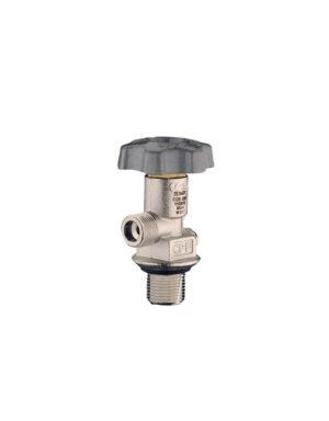 Faucet type valve assembly for CO2 fire extinguishers