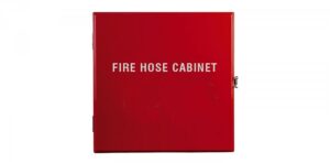 Empty, large polyester fire hose cabinet.