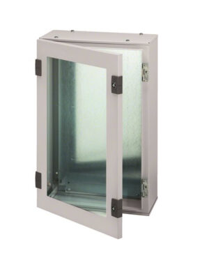 Watertight metal cabinet, with plexiglass facade.