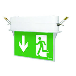 Recessed exit signage light.