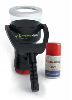 Smoke and CO detector testing device (for use with apole).